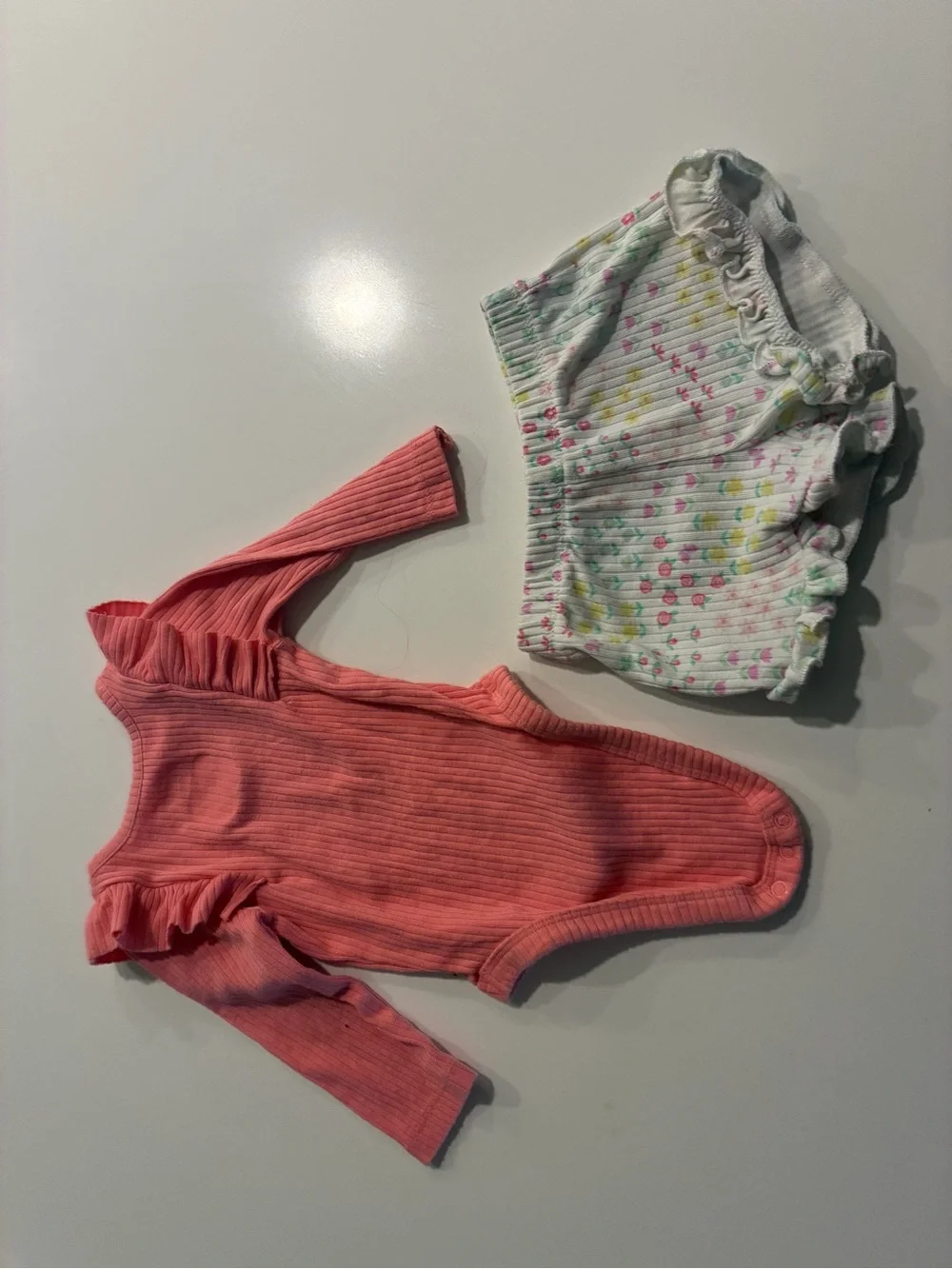 Carter's Pink Ribbed Ruffle Bodysuit with Floral Shorts